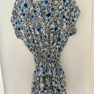 MISA Los Angeles Floral Blue and White Smocked Mini Dress